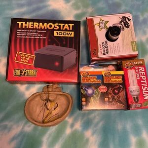 Reptile heating bundle- thermostat, mini done, lights, dish #147